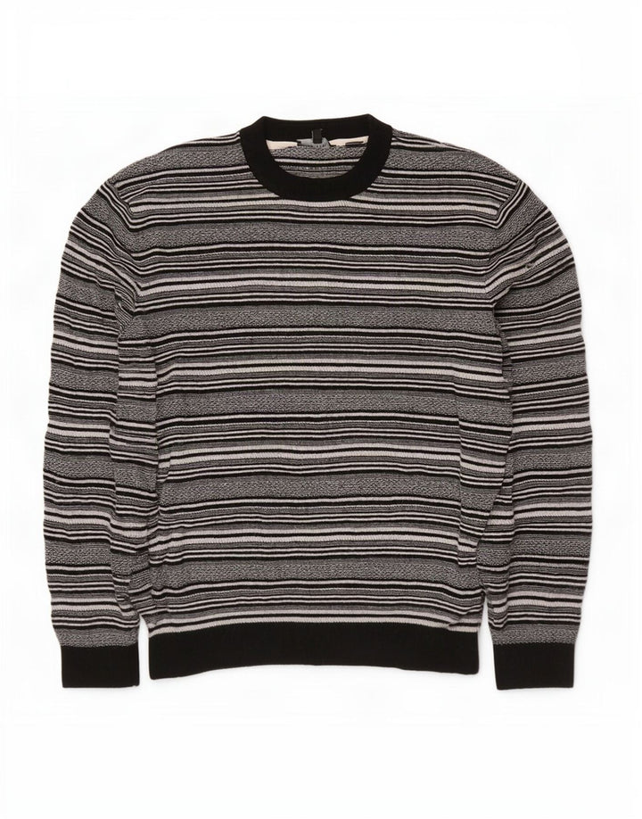 Ted Baker Mens Crew Neck Jumper Sweater Size 5 XL Black Striped Viscose