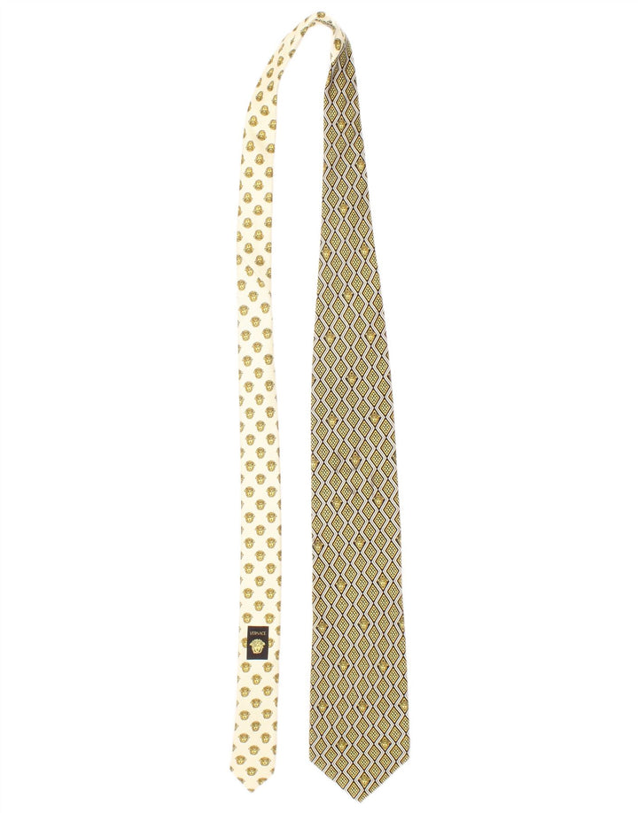 Gianni Versace Mens Tie One Size Yellow Geometric Silk Designer