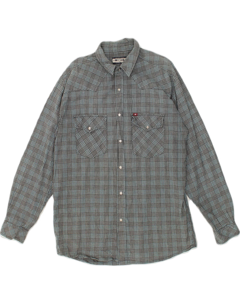 MUSTANG Mens Shirt Medium Grey Check Cotton | Vintage Mustang | Thrift | Second-Hand Mustang | Used Clothing | Messina Hembry 