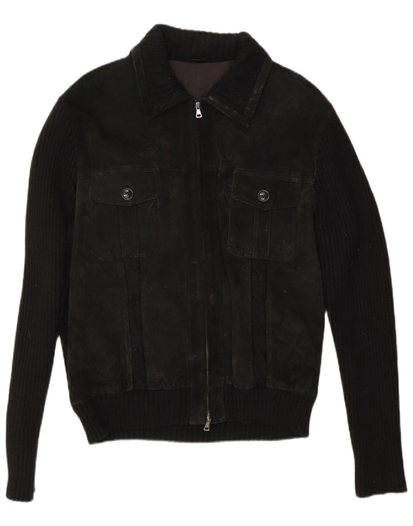 Vintage Mens Suede Bomber Jacket IT 54 2XL Black
