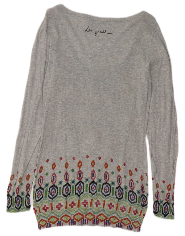 Desigual Womens Graphic Boat Neck Jumper Sweater UK 14 Large Grey Floral