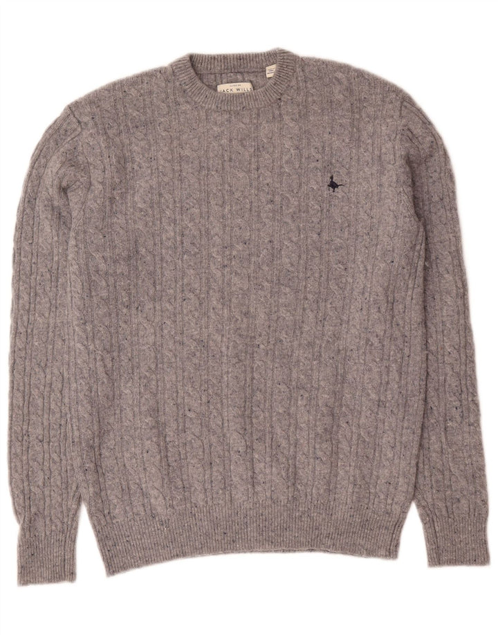 Jack Wills Mens Crew Neck Jumper Sweater Small Grey Merino Wool