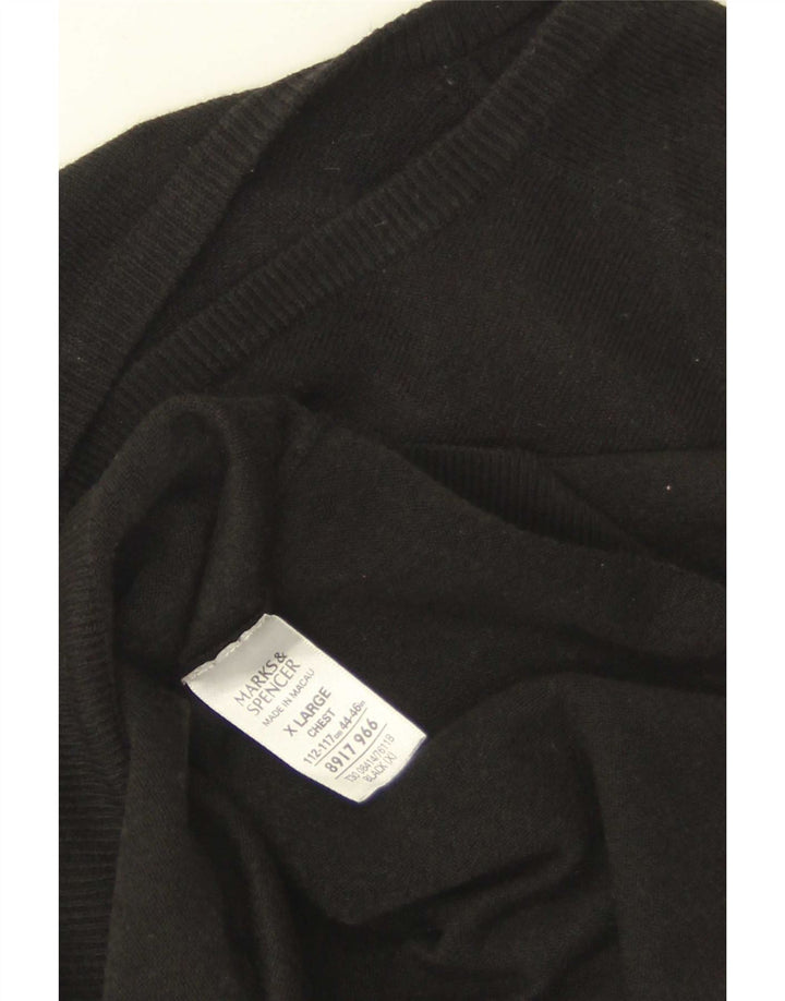 Marks & Spencer Mens V-Neck Jumper Sweater XL Black Acrylic