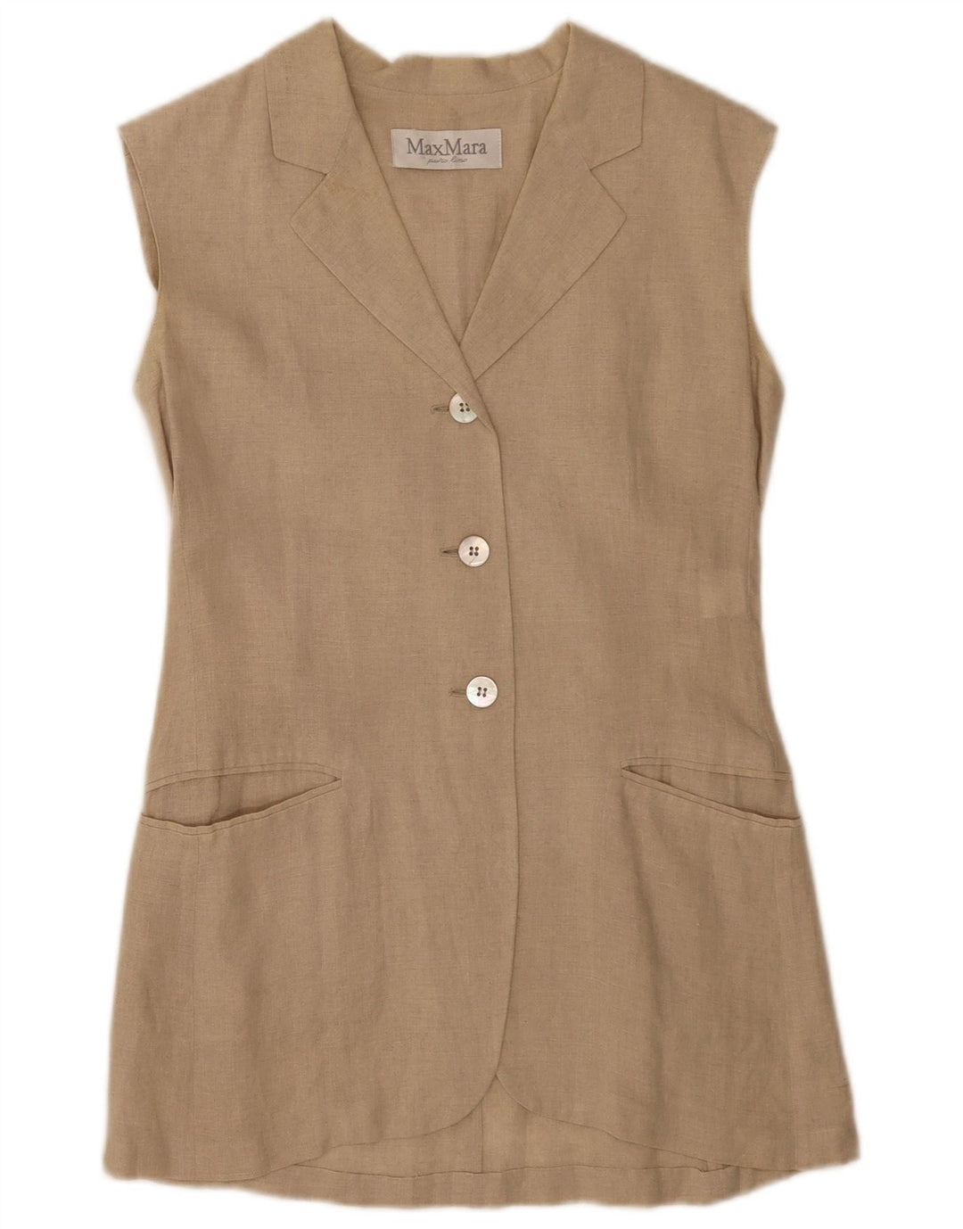 Max Mara Womens 3 Button Sleeveless Blazer Jacket UK 10 Small  Beige Linen