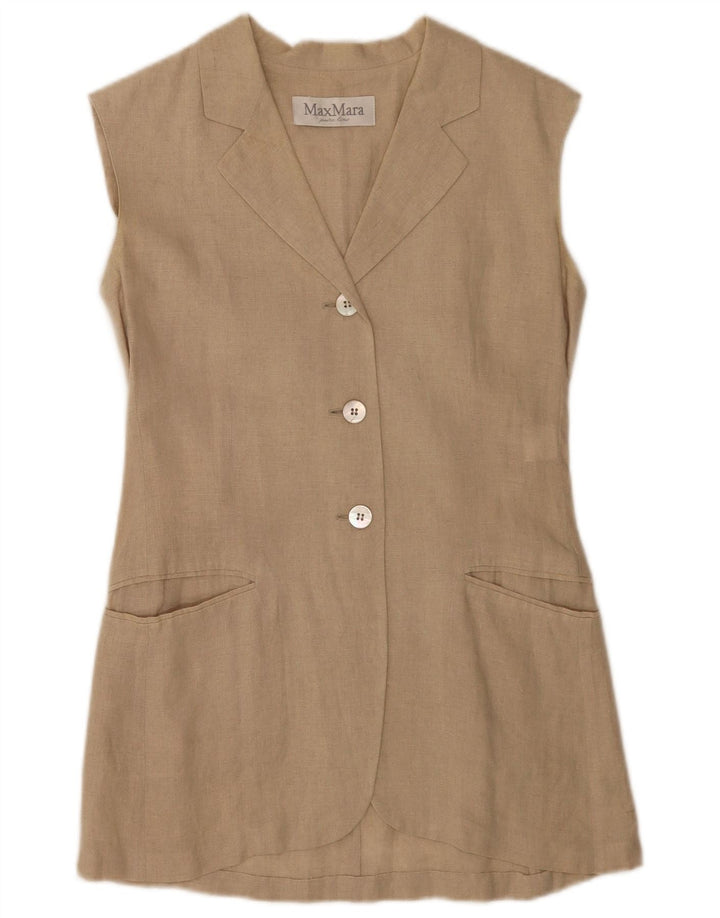 Max Mara Womens 3 Button Sleeveless Blazer Jacket UK 10 Small  Beige Linen