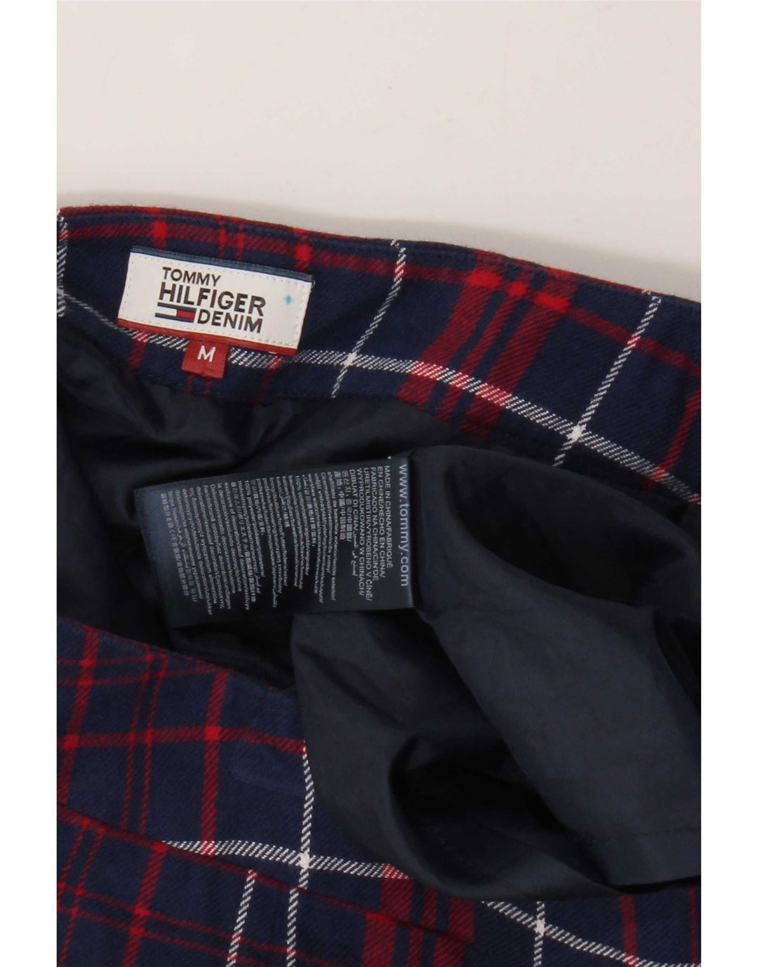 Tommy Hilfiger Womens Mini Skirt Medium W28 Navy Blue Plaid Cotton