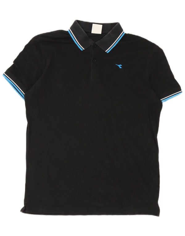 Diadora Mens Polo Shirt XL Black Striped Cotton