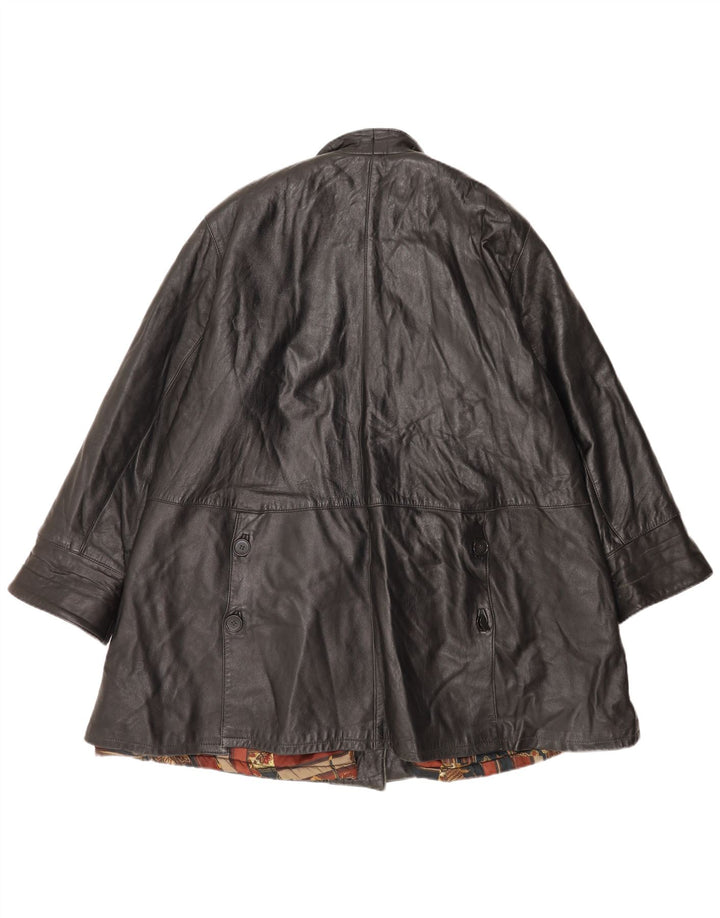 VINTAGE Womens Oversized Leather Coat IT 44 Medium Black Leather