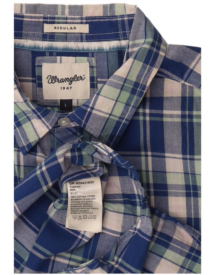 Wrangler Mens Regular Fit Short Sleeve Shirt Large Blue Check Cotton