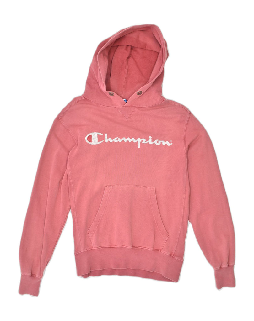 CHAMPION Womens Graphic Hoodie Jumper UK 10 Small Pink Cotton | Vintage Champion | Thrift | Second-Hand Champion | Used Clothing | Messina Hembry 