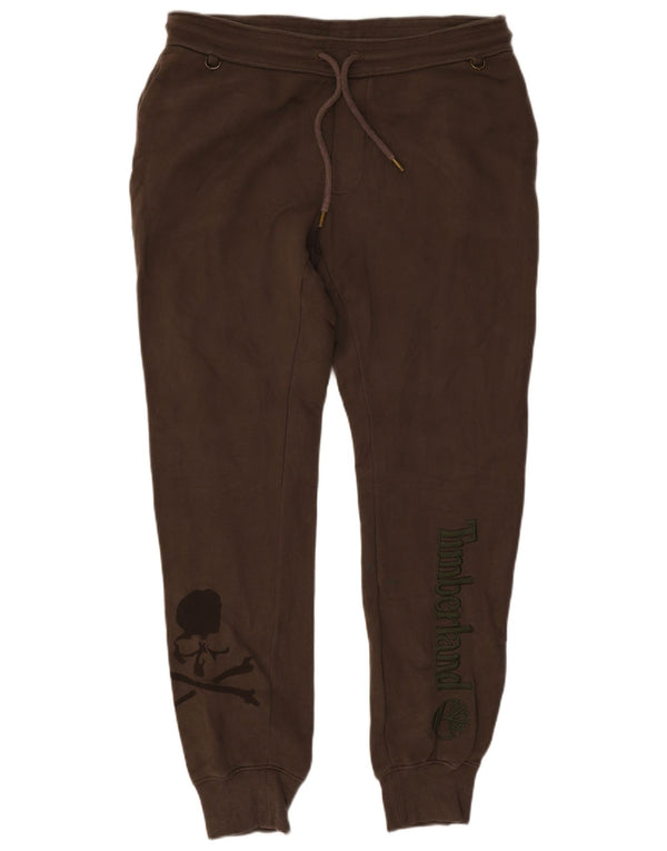 Timberland Mens Graphic Tracksuit Trousers Joggers Large Brown Cotton