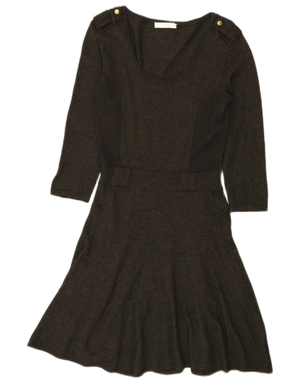Whistles Womens 3/4 Sleeve Military Jumper Dress UK 10 Small Khaki Wool