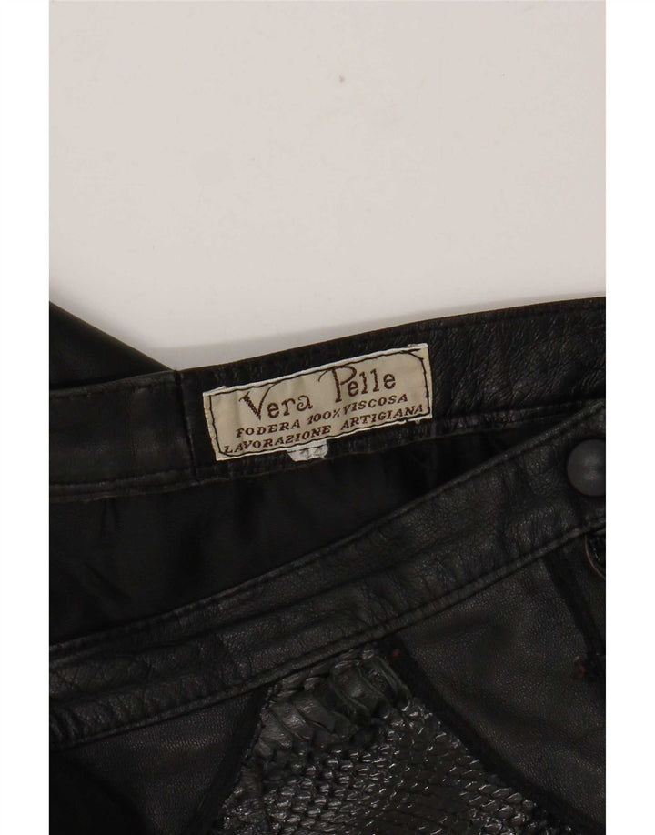 Vintage Womens Leather Skirt IT 44 Medium W28 Black Patchwork