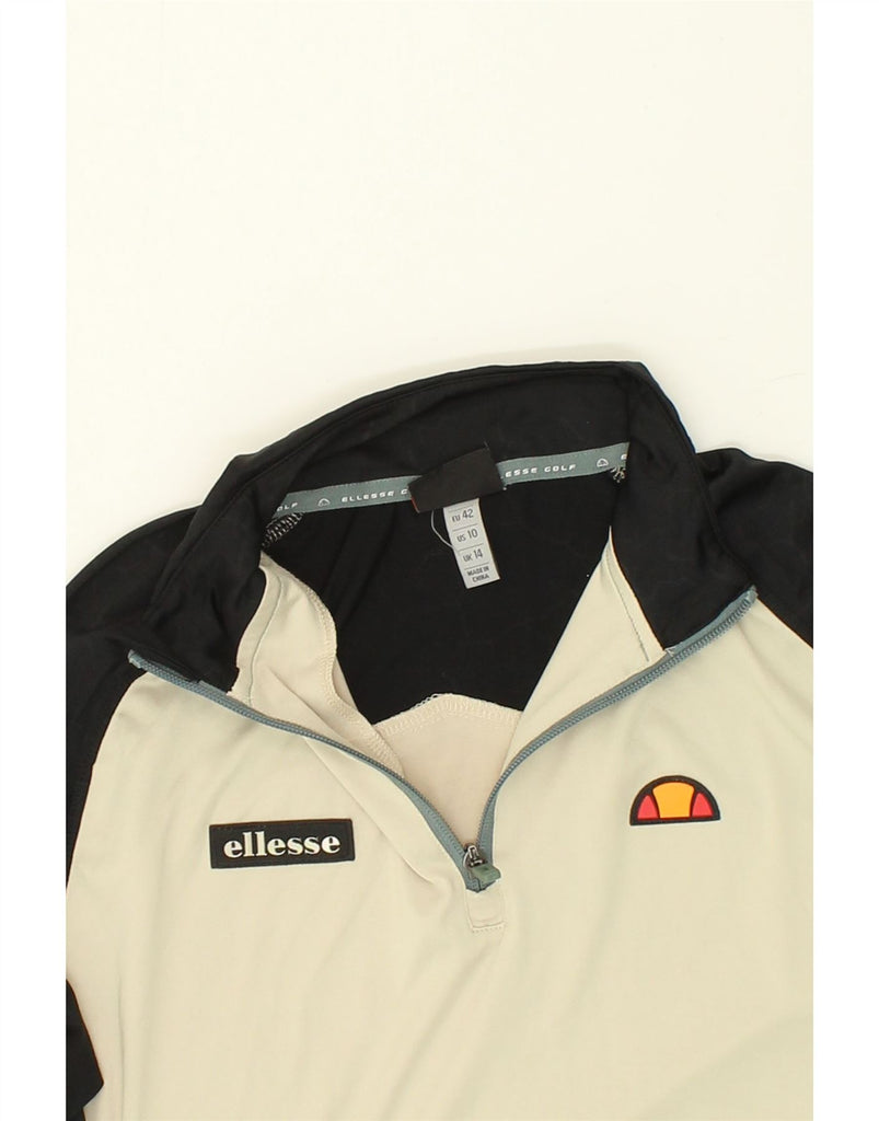 ELLESSE Womens Golf Zip Neck Pullover Tracksuit Top UK 14 Medium Off White | Vintage Ellesse | Thrift | Second-Hand Ellesse | Used Clothing | Messina Hembry 