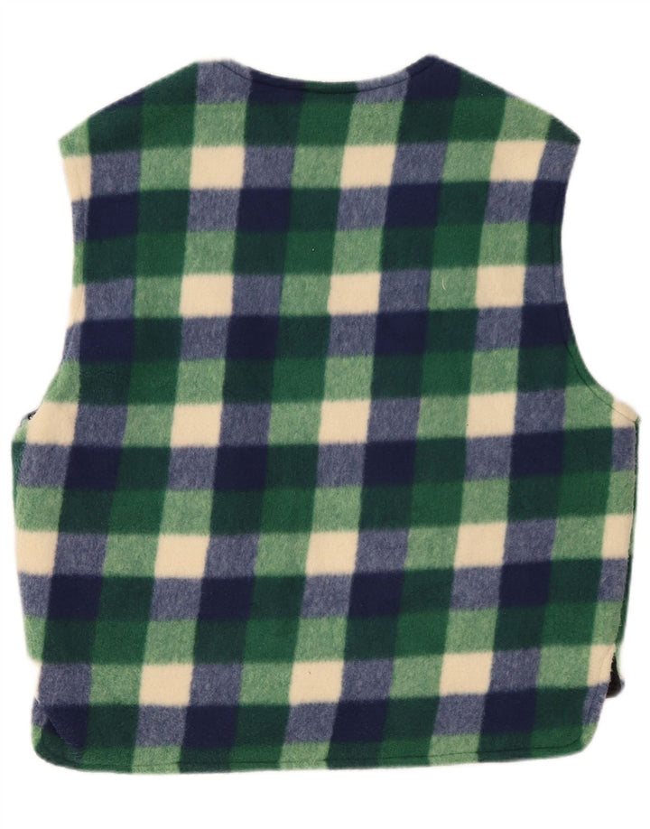 Vintage Mens Fleece Gilet UK 38 Medium Green Gingham Polyester