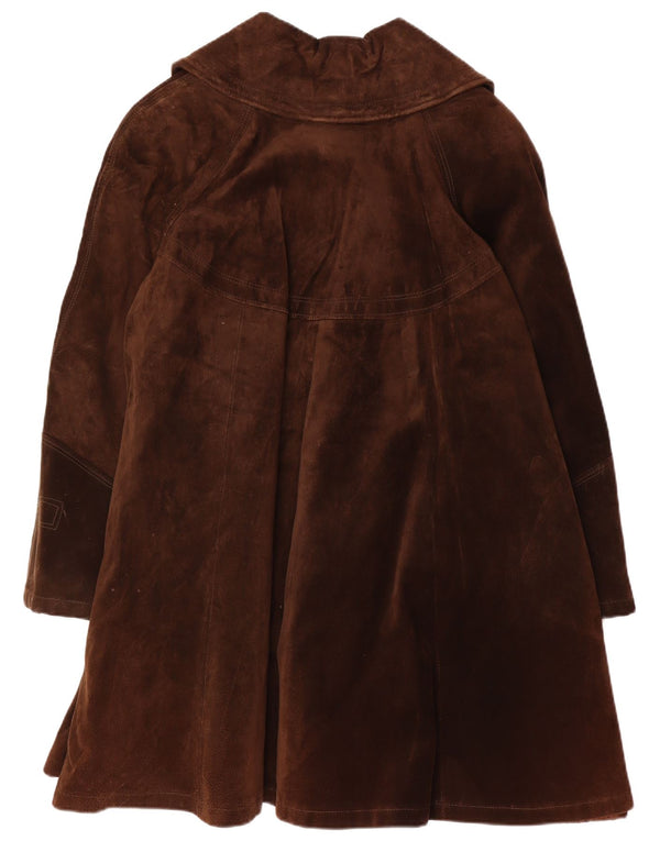 Vintage Womens Suede Overcoat IT 46 Large Brown Leather Retro