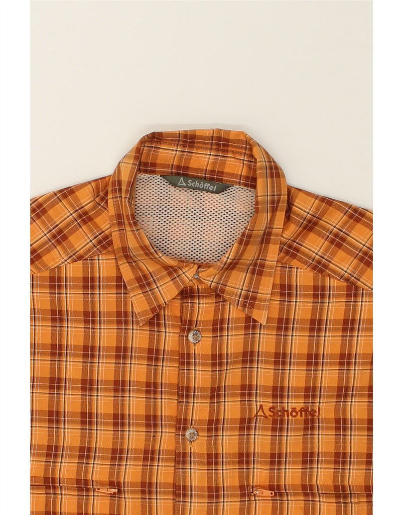 SCHOFFEL Mens Short Sleeve Shirt Large Orange Check Polyester | Vintage Schoffel | Thrift | Second-Hand Schoffel | Used Clothing | Messina Hembry 