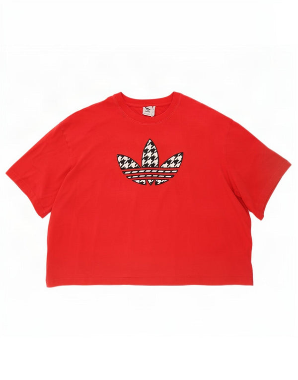 Adidas Womens Crop Oversized Graphic T-Shirt Top UK 28/30 3XL Red Cotton