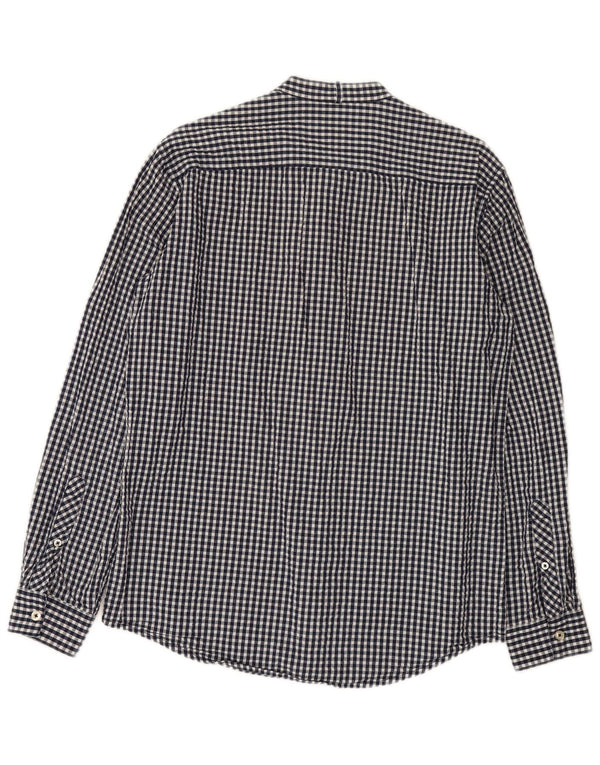 Benetton Mens Shirt Medium Navy Blue Gingham Cotton