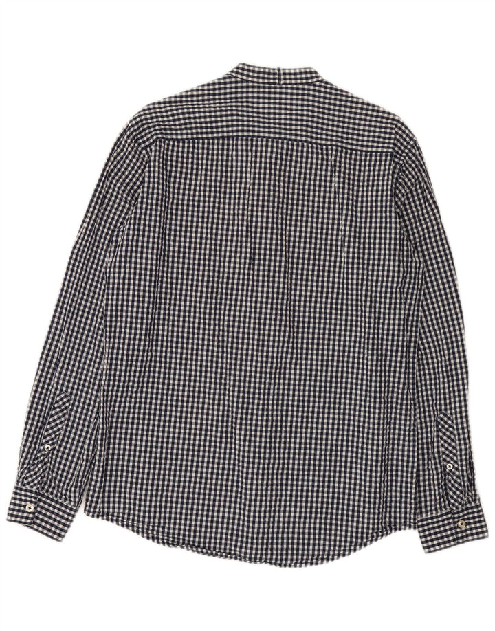 Benetton Mens Shirt Medium Navy Blue Gingham Cotton