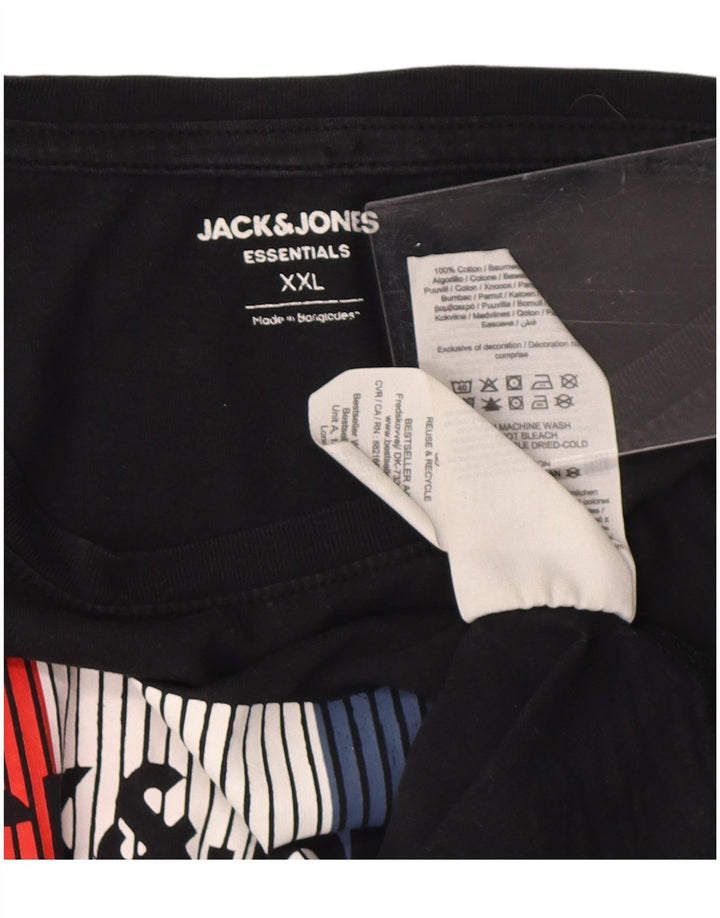 Jack & Jones Mens Graphic T-Shirt Top 2XL Black Cotton