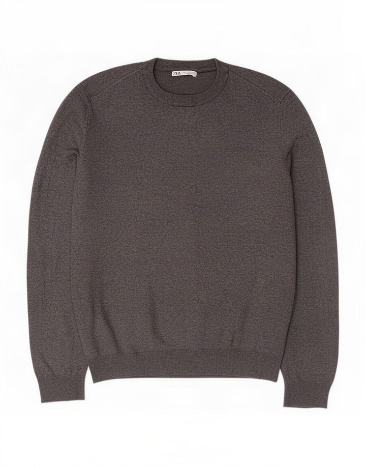 Zara Mens Crew Neck Jumper Sweater Large Grey Viscose