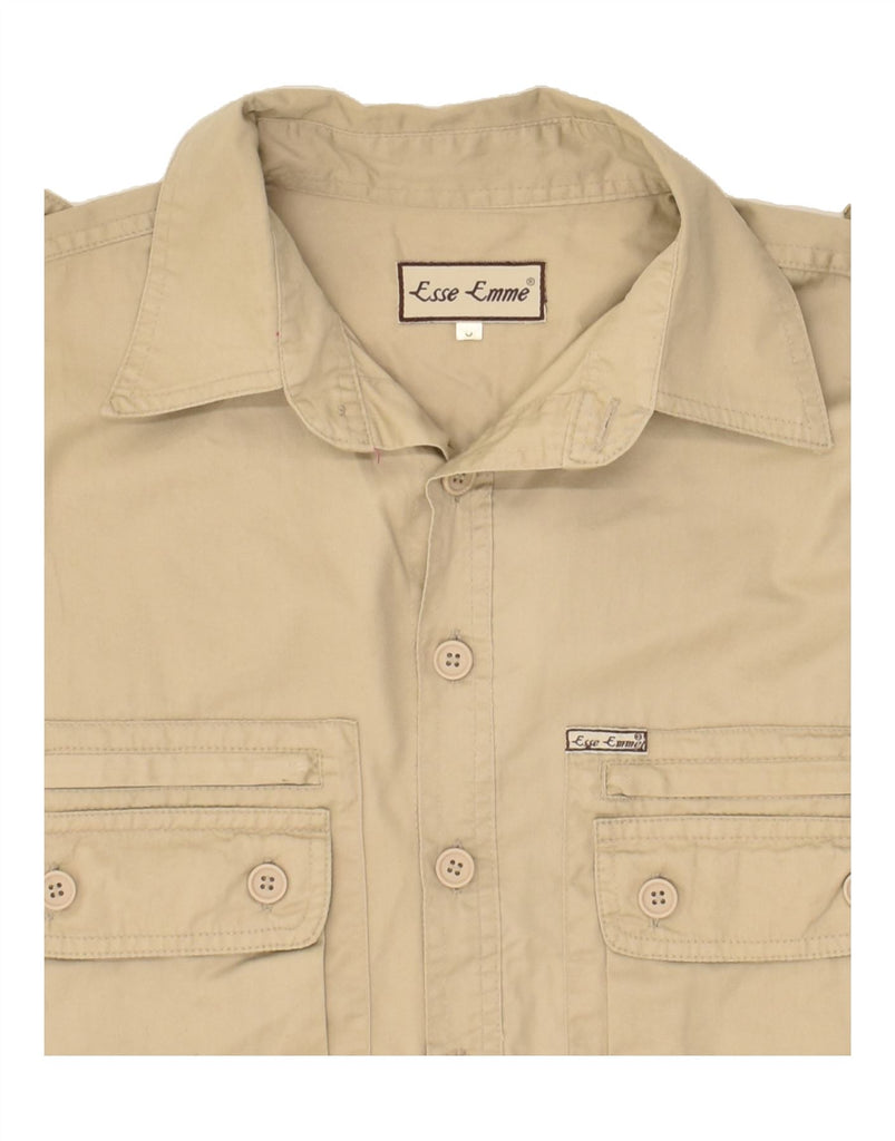 EMME Mens Military Shirt Small Beige Cotton Vintage Emme and Second-Hand Emme from Messina Hembry 