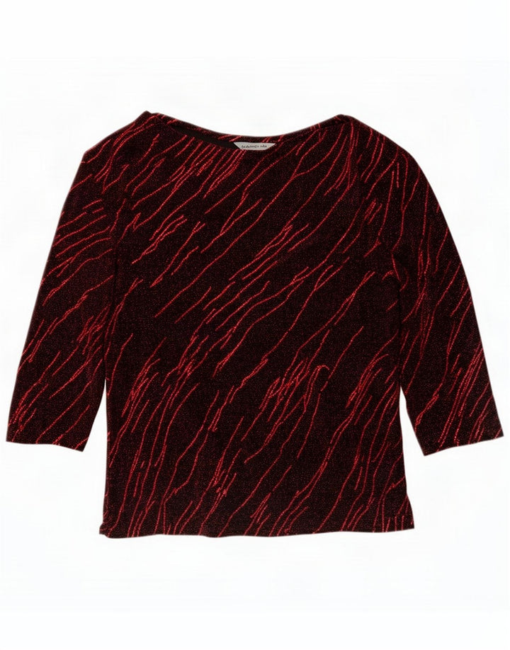 Vintage Womens Abstract Pattern Top 3/4 Sleeve UK 14 Medium Black Viscose