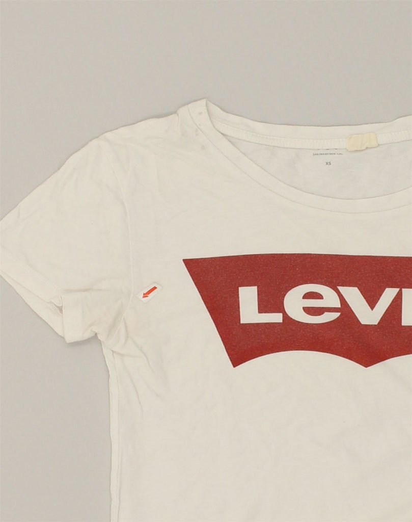 LEVI'S Womens Graphic T-Shirt Top UK 4 XS White Cotton | Vintage Levi's | Thrift | Second-Hand Levi's | Used Clothing | Messina Hembry 