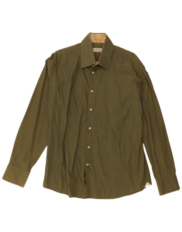 ALVIERO MARTINI Mens Shirt Size 41 16 1/2 Large Green Cotton