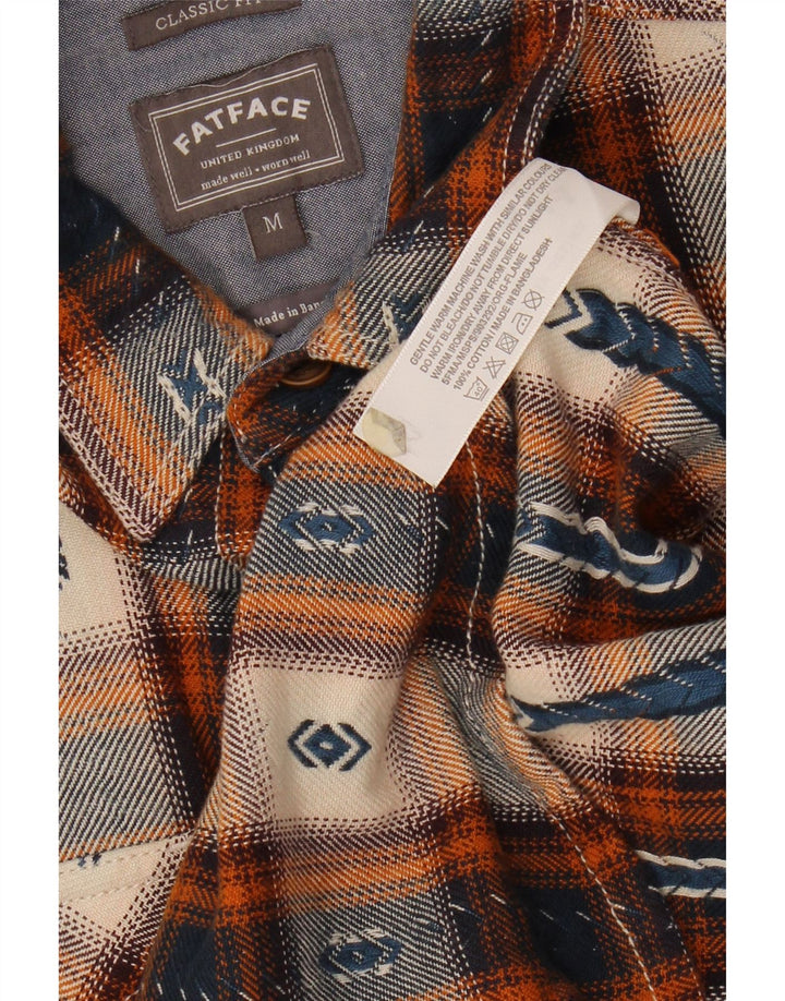 FAT FACE Mens Classic Fit Flannel Shirt Medium Navy Blue Check Cotton