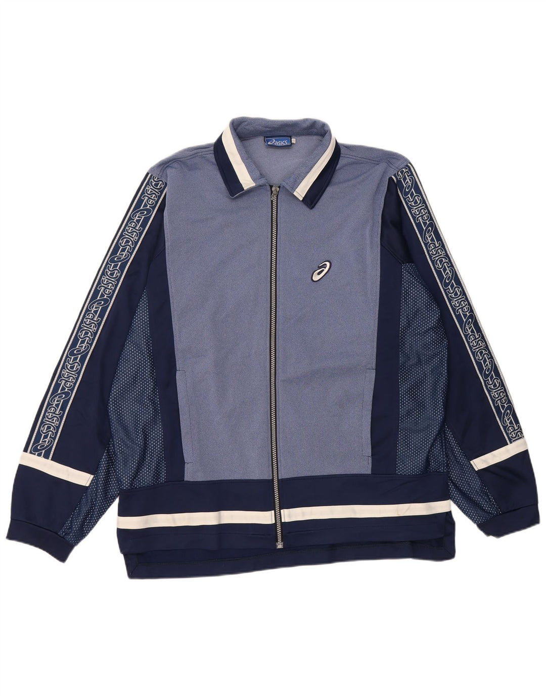 ASICS Mens Graphic Tracksuit Top Jacket Large Navy Blue Colourblock