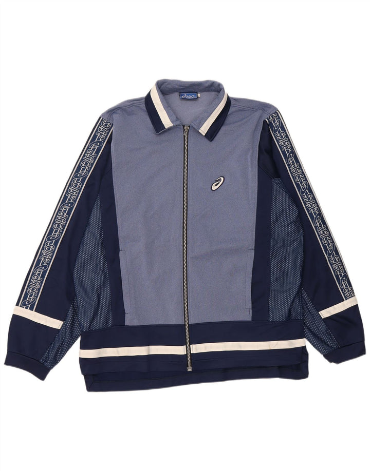 ASICS Mens Graphic Tracksuit Top Jacket Large Navy Blue Colourblock