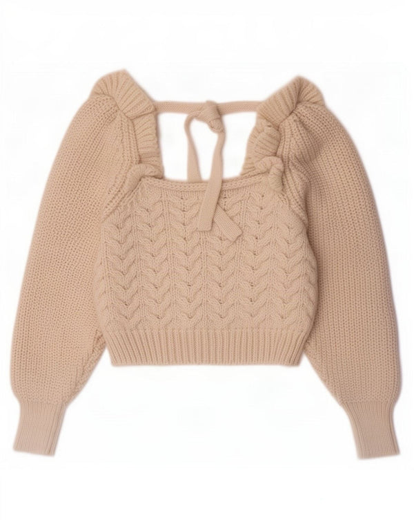 Zara Womens Crop Boat Neck Jumper Sweater UK 12 Medium Off White Polyester