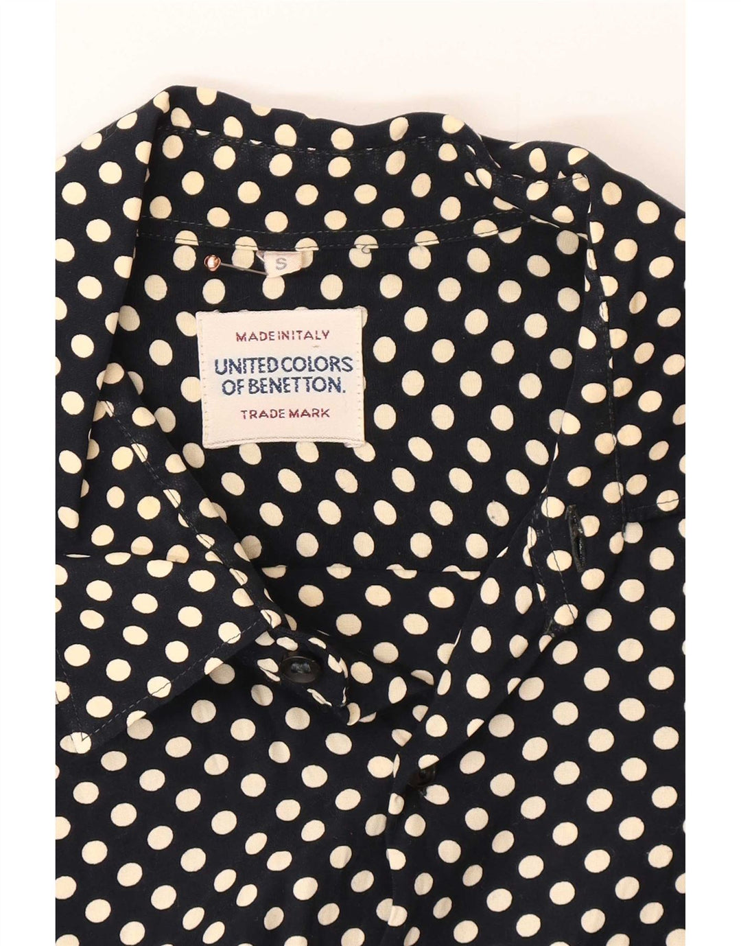 Benetton Mens Shirt Small Navy Blue Polka Dot