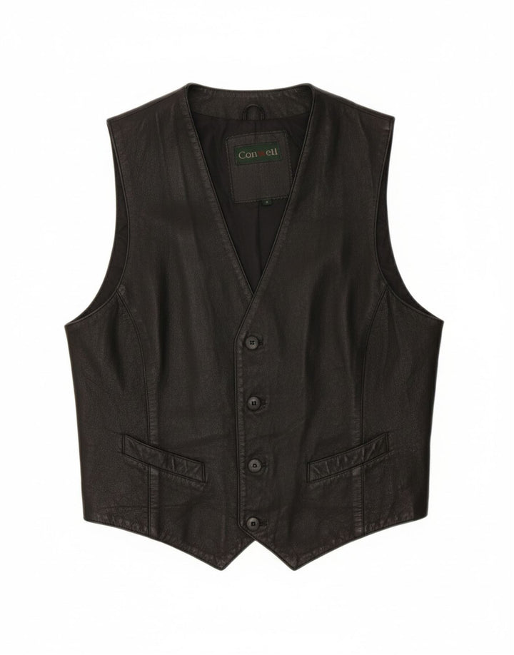 CONWELL Mens Leather Waistcoat Small Black Leather