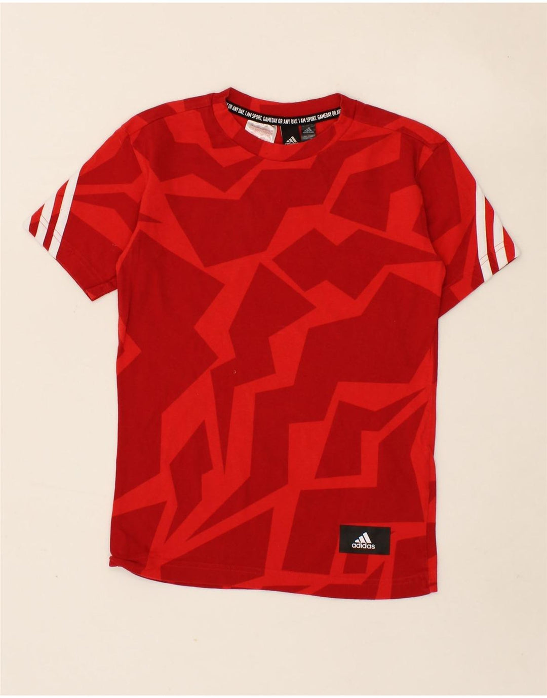 ADIDAS Boys Abstract Pattern T-Shirt Top 7-8 Years Red Cotton Vintage Adidas and Second-Hand Adidas from Messina Hembry 