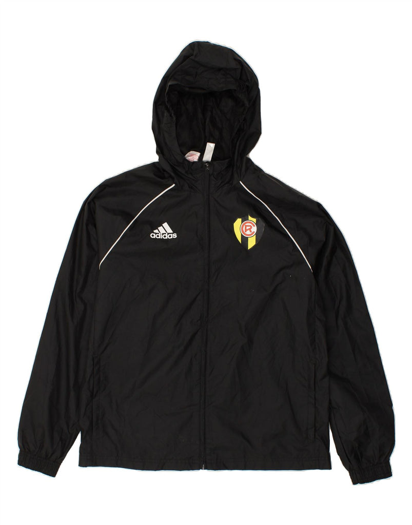 ADIDAS Boys Hooded Tracksuit Top Jacket 13-14 Years Black Polyester Vintage Adidas and Second-Hand Adidas from Messina Hembry 