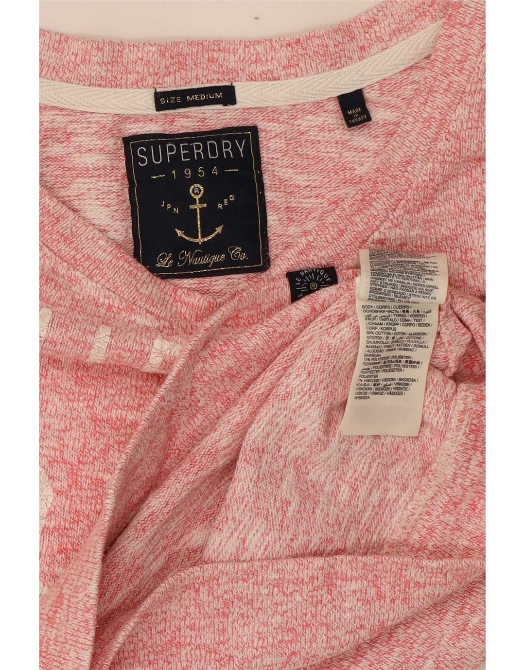 Superdry Womens Graphic Sweatshirt Jumper UK 14 Medium Pink Flecked