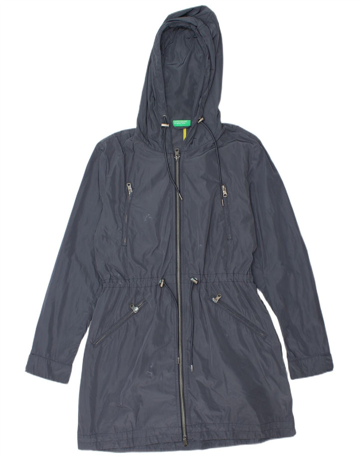 BENETTON Womens Hooded Raincoat UK 10 Small Navy Blue Polyester