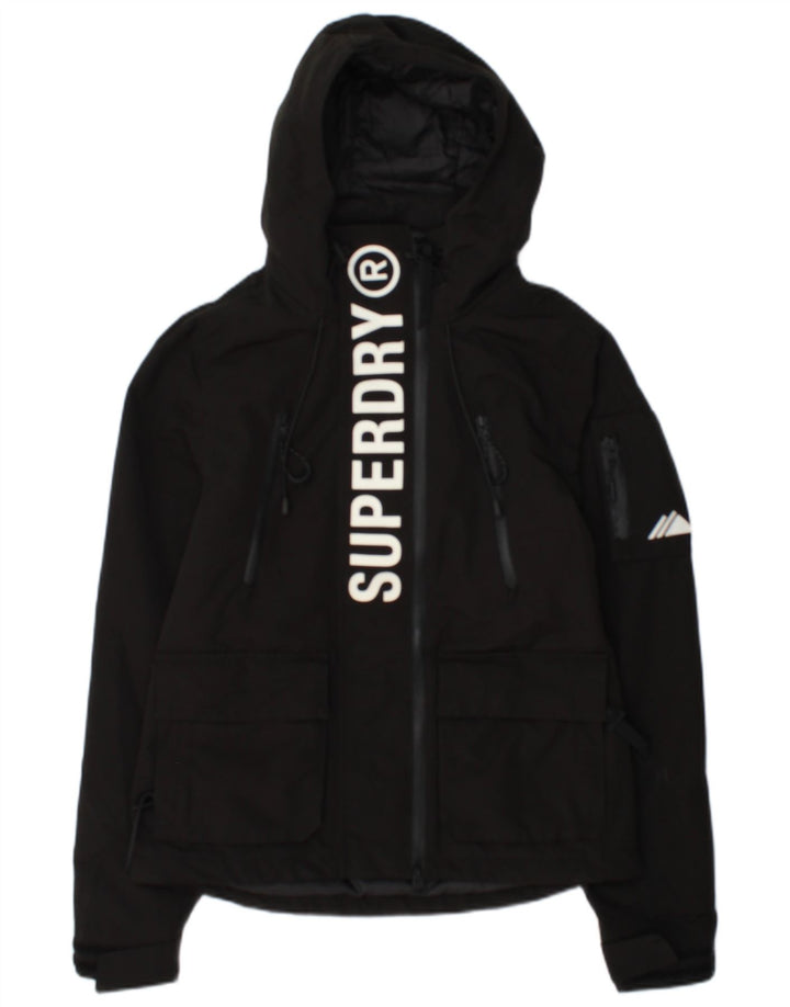 Superdry Womens Hooded Windbreaker Jacket UK 10 Small Black Polyester