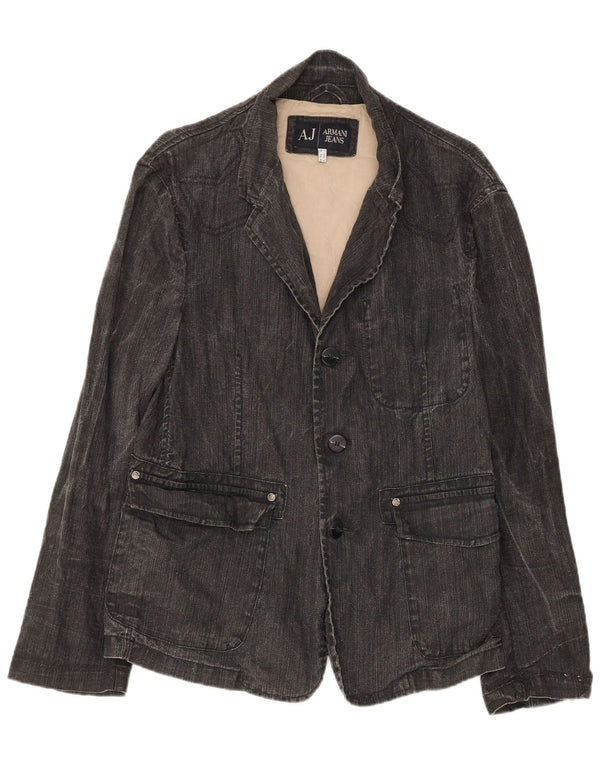 Armani Jeans Mens Denim 3 Button Blazer Jacket IT 50 Medium Grey Linen