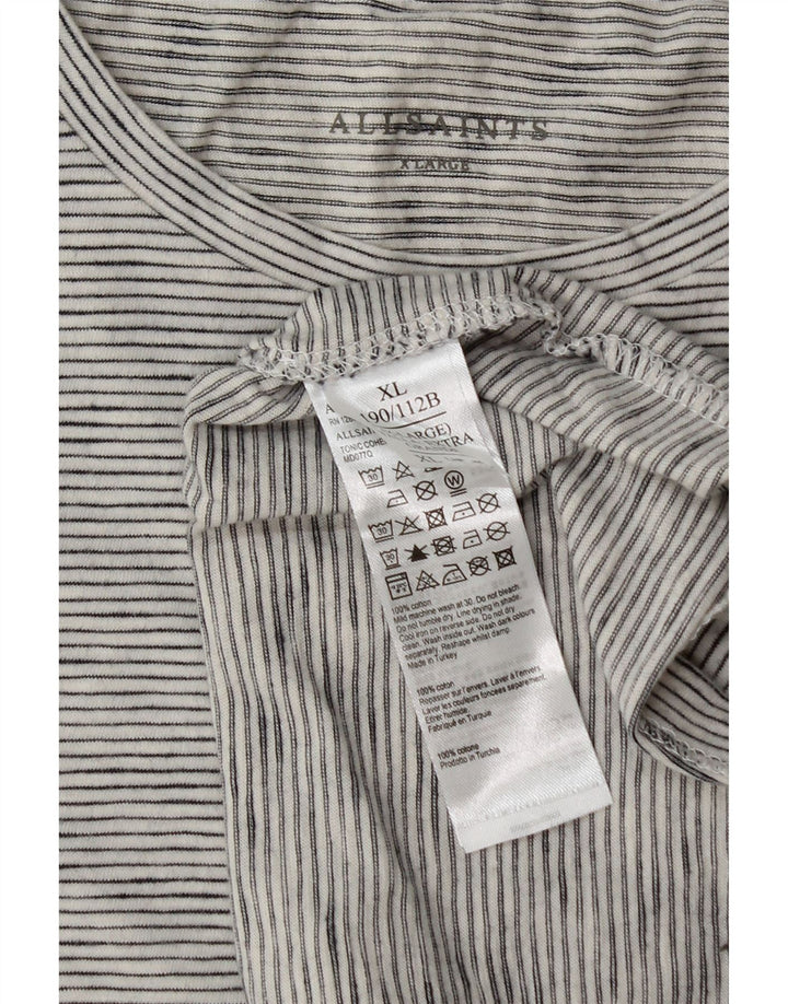 All Saints Mens T-Shirt Top XL Grey Striped Cotton
