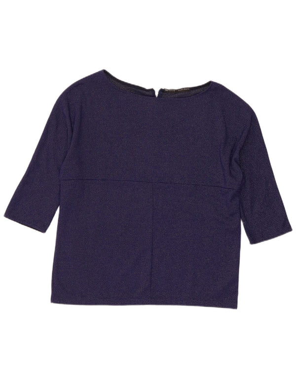 Zara Womens Top 3/4 Sleeve UK 16 Large Navy Blue Polyester