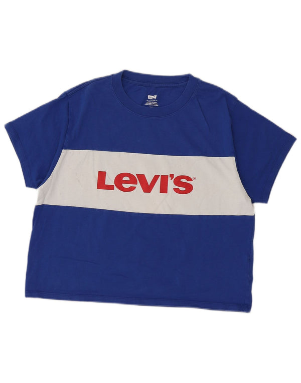 Levi's Womens Crop Graphic T-Shirt Top UK 10 Small Blue Colourblock