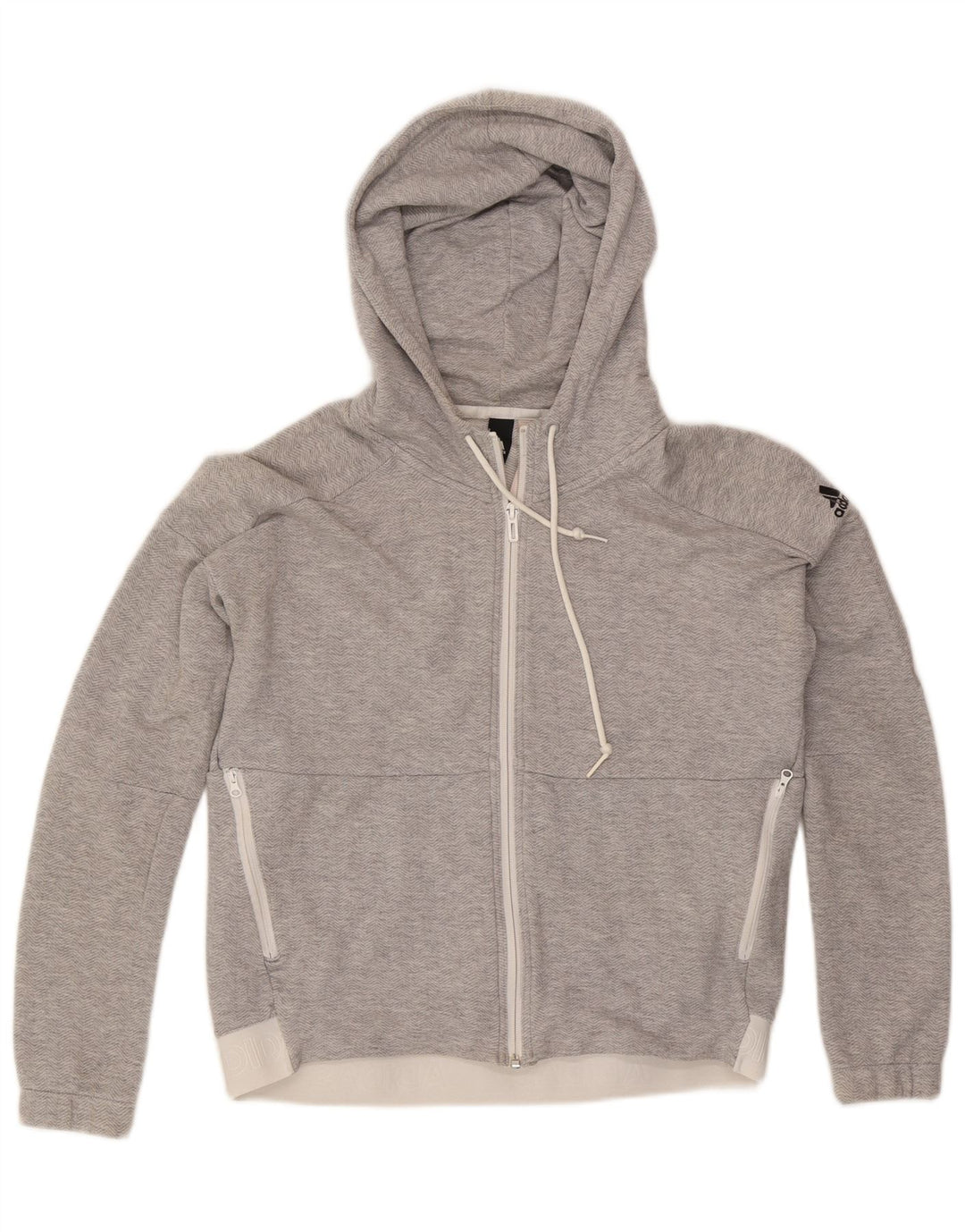 Adidas Womens Oversized Zip Hoodie Sweater UK 8/10 Small Grey Herringbone