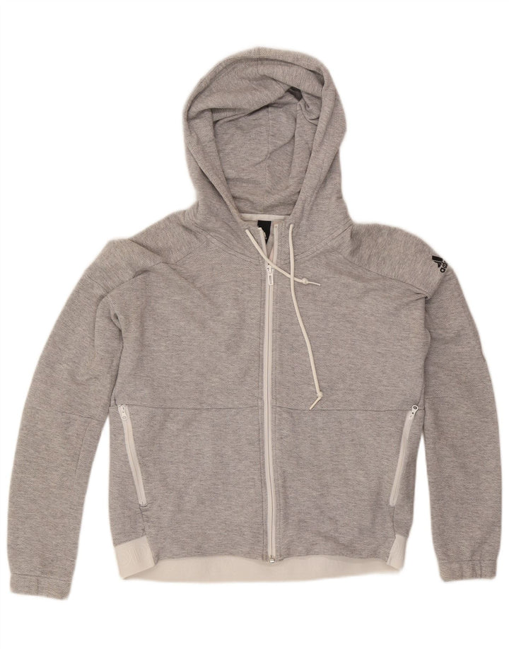 Adidas Womens Oversized Zip Hoodie Sweater UK 8/10 Small Grey Herringbone