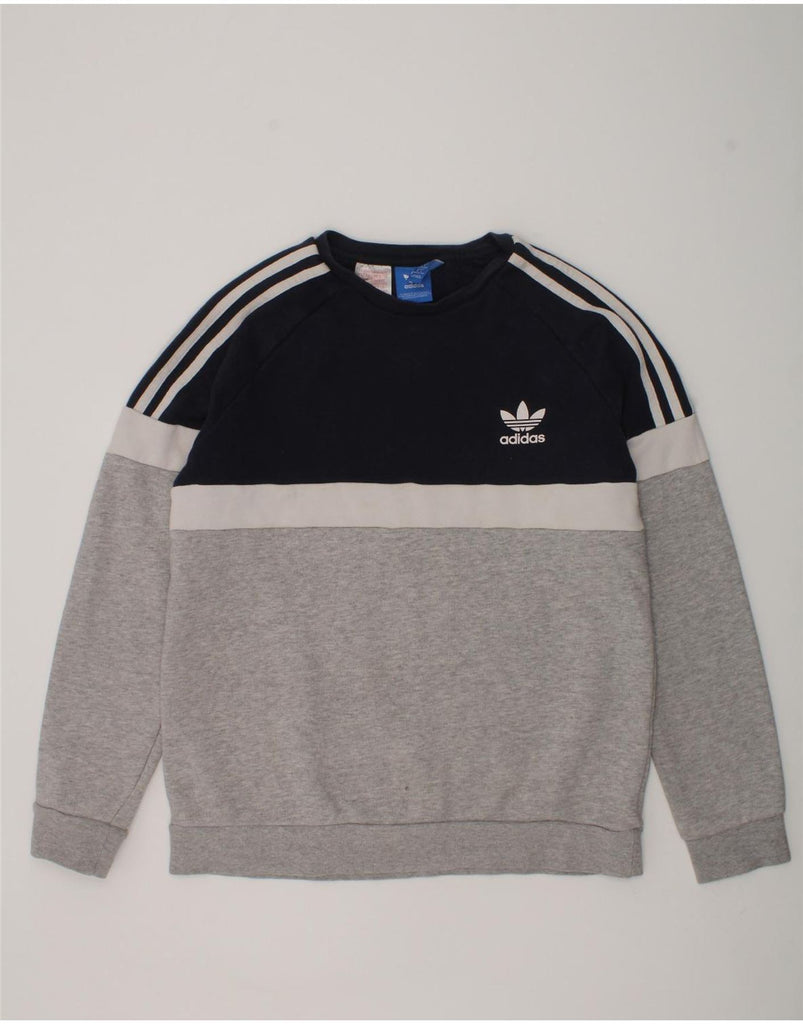 ADIDAS Boys Sweatshirt Jumper 13-14 Years Grey Colourblock Cotton | Vintage Adidas | Thrift | Second-Hand Adidas | Used Clothing | Messina Hembry 