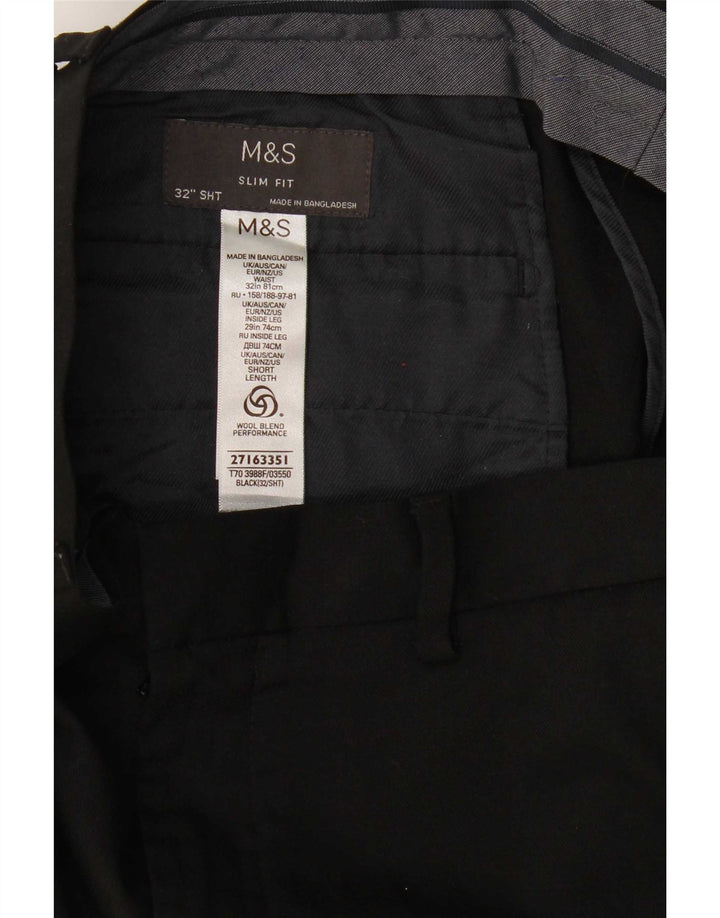 Marks & Spencer Mens Slim Fit Suit Trousers W32 L29 Black Wool
