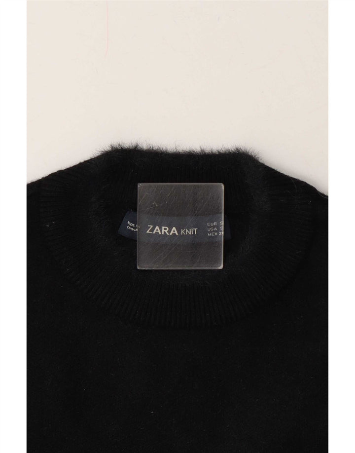 Zara Womens Short Sleeve Crop Top UK 10 Small Black